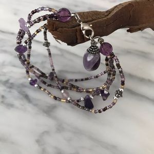 Amethyst Silver Beaded Bracelet